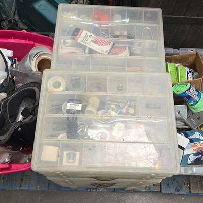 2626 • (2) totes with tools & (18) tool storage organizer boxes