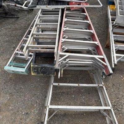 80003 • 6 a frame ladders, 1 extension ladder and 4 step stools...