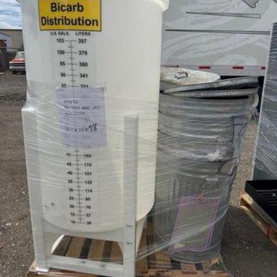 90018 • bicarb distribution tank and 13 metal trash cans