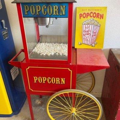 #1910 • Hot Buttered Popcorn Sign and Popcorn Machine
