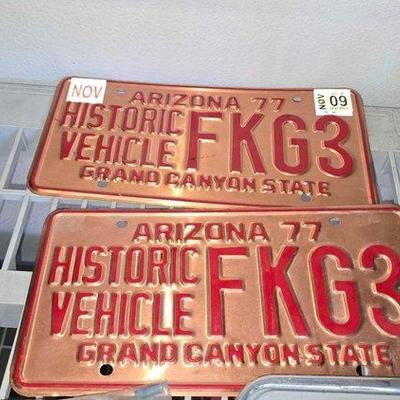 #1170 • Pair Copper 1977 Arizona Plates, Stickers & More
