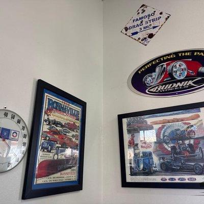 #1240 • Thermometer, 2 Metal Signs, 2 Car Posters
