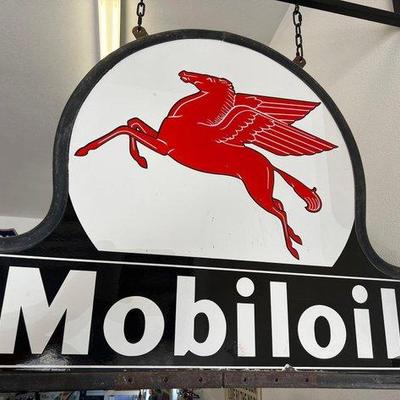 #1900 • MobilOil Pegasus Keyhole Sign with Bracket
