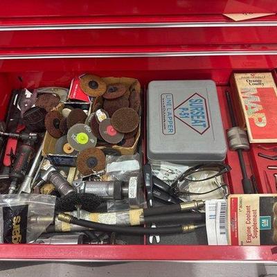 #1342 • Snap-On Puller Set with Small Slide Hammer, Surseat P-51 Line Lapper, Angle Die Grinders, Abrasive...
