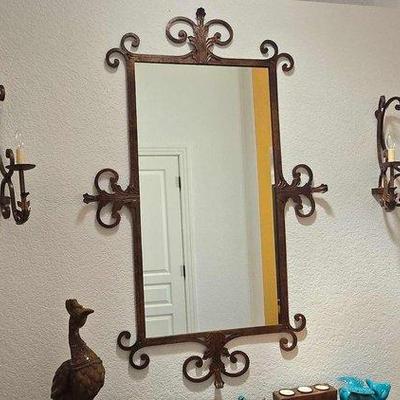 #6035 • Iron Mirror & (2) Battery Candle Holders
