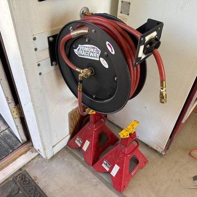 #2558 • 50Ft Hose Reel and 2 Snap on Jack Stands
