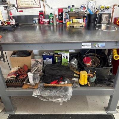 #1250 • Steel Top Work Bench with Vice and Grinder
