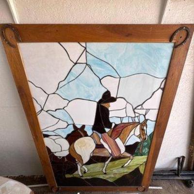 #9504 • Stained Glass Cowboy Window Panel
