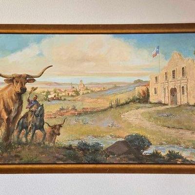 #6515 • Moving Cattle in Front of Alamo Canvas Framed
