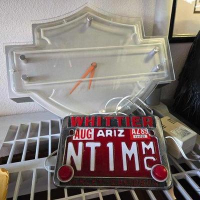 #2110 • Harley Davidson Clock & Motorcycle License Plate
