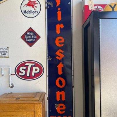 #1960 • Porcelain Vertical Firestone Tires Sign
