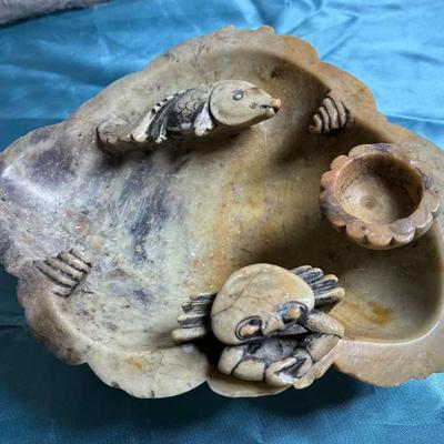 Chinese hand carved soapstone shallow bowl