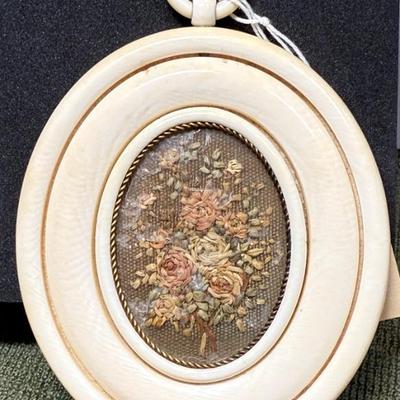 Antique anglo indian miniature frame with floral embroidery