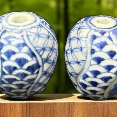 Imari blue and white scroll weights c 1850