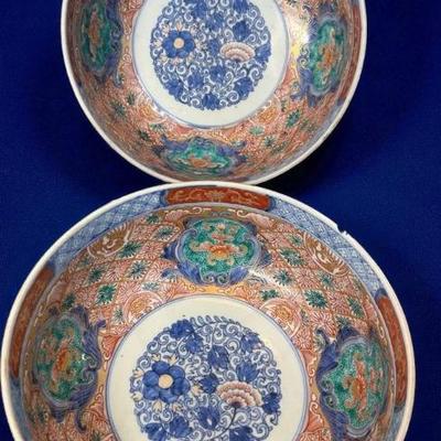 Pair of 1895 hand painted imari ware bowls