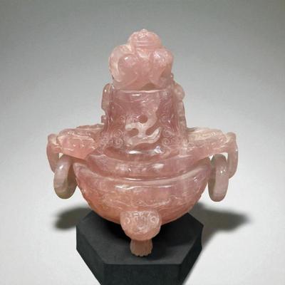 1890 rose quartz chinese incense burner