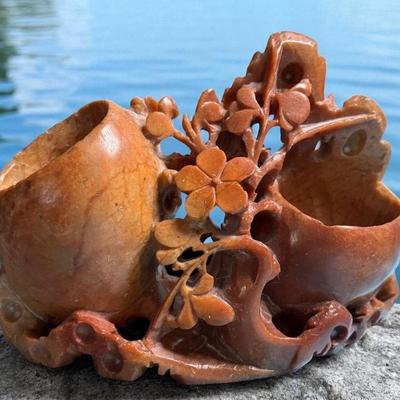 Carved soapstone brush pot or inkwell