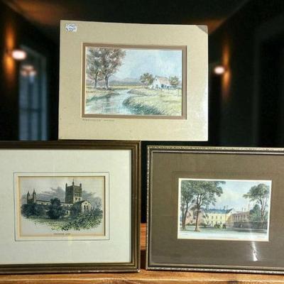 Tewksbury castle and cambridge engravings charles lesher watercolor