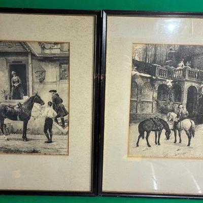 19thc european pair equine engravings