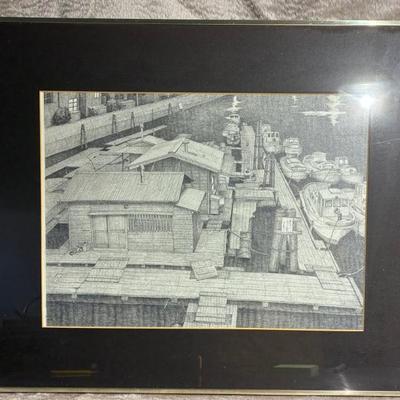 Japanese harbor graphite drawing