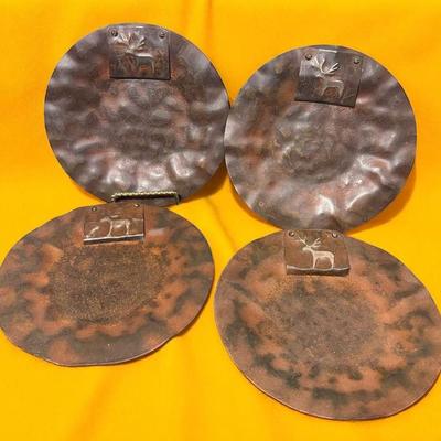 Four jan barboglio hammered metal deer plates