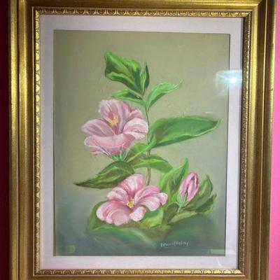 Floral soft pastel drawing on board signed edwin l. holmes