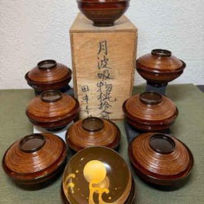 Japanese lacquer miso cups with makie interior edo period