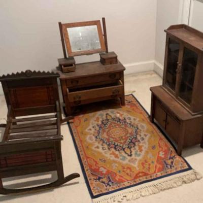 Antique large doll furniture and rug