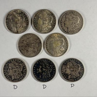 1921 Morgan Silver Dollars - 8 Total, 3 Ds 