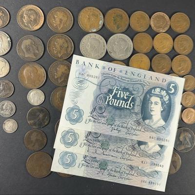 England 5 Pound Notes 1963 and Coins From Mid 1800s and Early 1900s