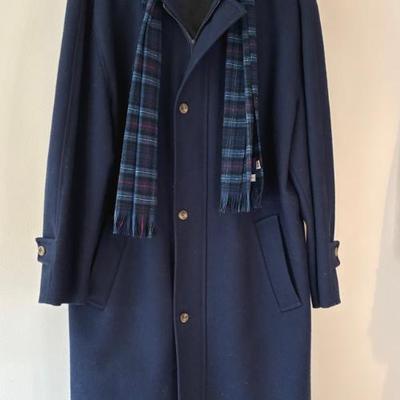 Pendleton wool coat and tartan scarf