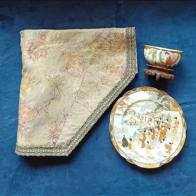 Asian art plate cup and table linen