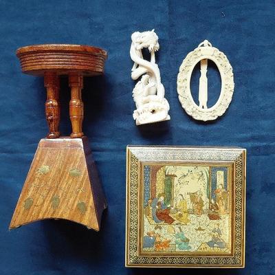 Asian dragon carving and collectibles lot