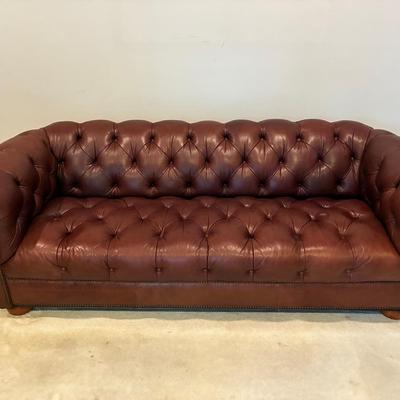 Ethan Allen Leather Chesterfield Sofa 