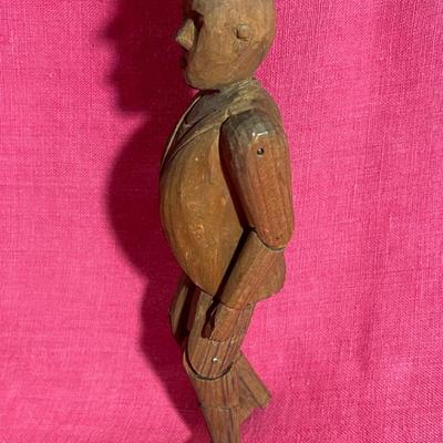 Antique articulated hand carved jig doll with top hat