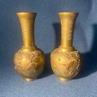 Two vintage mixed metal chinese meiji style vases