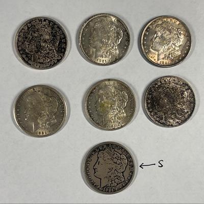 1921 Morgan Silver Dollars - 7 Total, 1 S