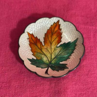 Enameled sterling silver leaf dish