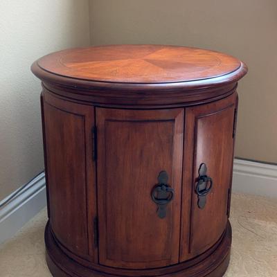 Drum Side Table with 2 shelves