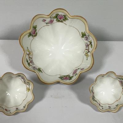 Nippon Hand Painted Porcelain Bowl Set of 3
