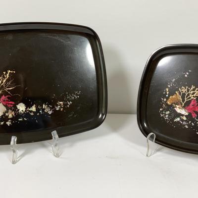 Vintage Abalone Shell Coral Tray Set By Couroc