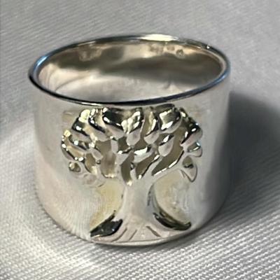 .925 Sterling Silver ‘Tree Of Life’ Band Ring, Size 5 3/4
