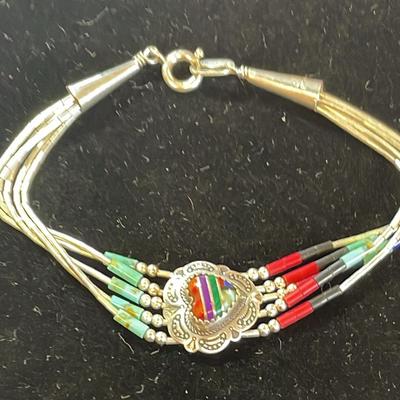 .925 Sterling Liquid Silver Heishi Native American 7” Bracelet 