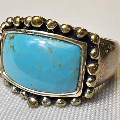 .925 Sterling Silver & Turquoise Ring, Size 5 3/4