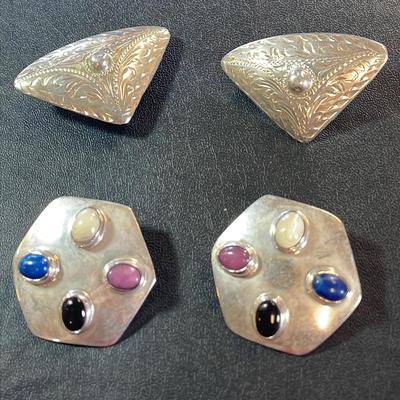 .925 Sterling Silver & Semi Precious Stone Large Clip-On Earrings (2)