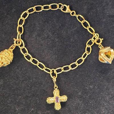 .925 Sterling Silver Vermeil 7.5" Charm Bracelet 