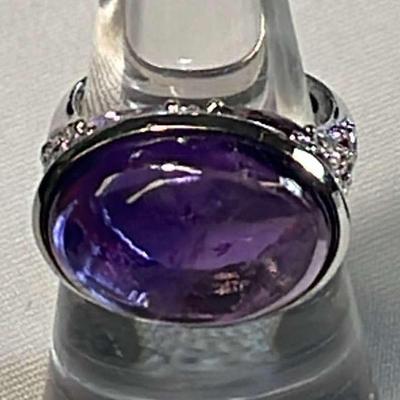 .925 Sterling Silver Amethyst Cabochon & Garnet Ring, Size 6