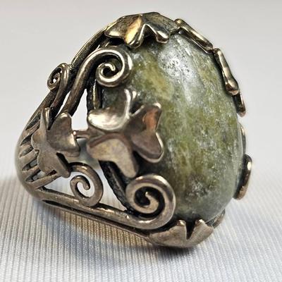 . 925 Sterling Silver Connemara Marble Ring, Size 6