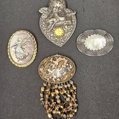 Mother Of Pearl (2), Stone (1) + Vintage Style (1) Pins