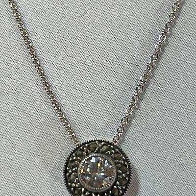 .925 Sterling Silver Judith Jack Swarovski & Marcasite 16” Link Chain & Pendant 